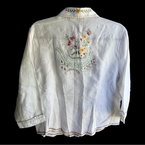 Carole Little White Shirt with Colorful Floral Embroidery - NWOT - Picture 5 of 5